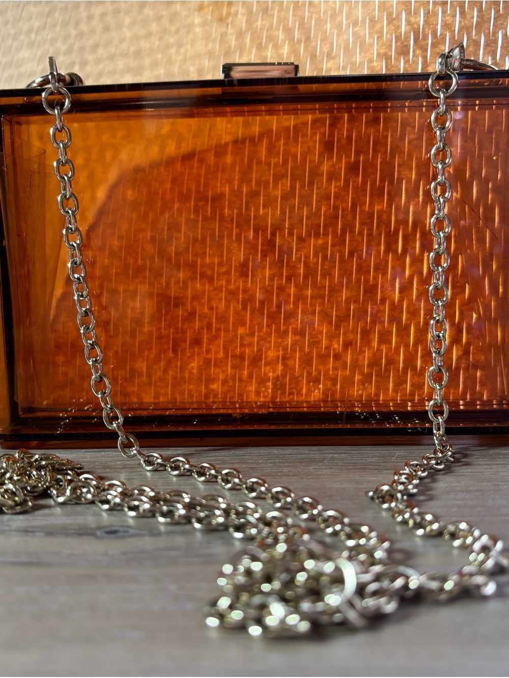 Amber Acrylic Clutch with Silver Chain Strap